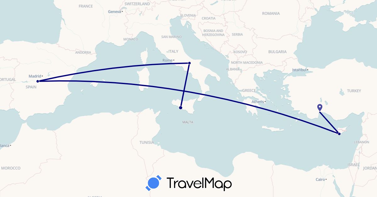 TravelMap itinerary: driving in Cyprus, Spain, Italy, Turkey (Asia, Europe)